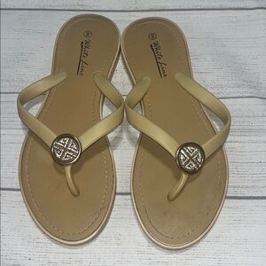 Women's Beige Rhinestone Medallion Thong Sandals